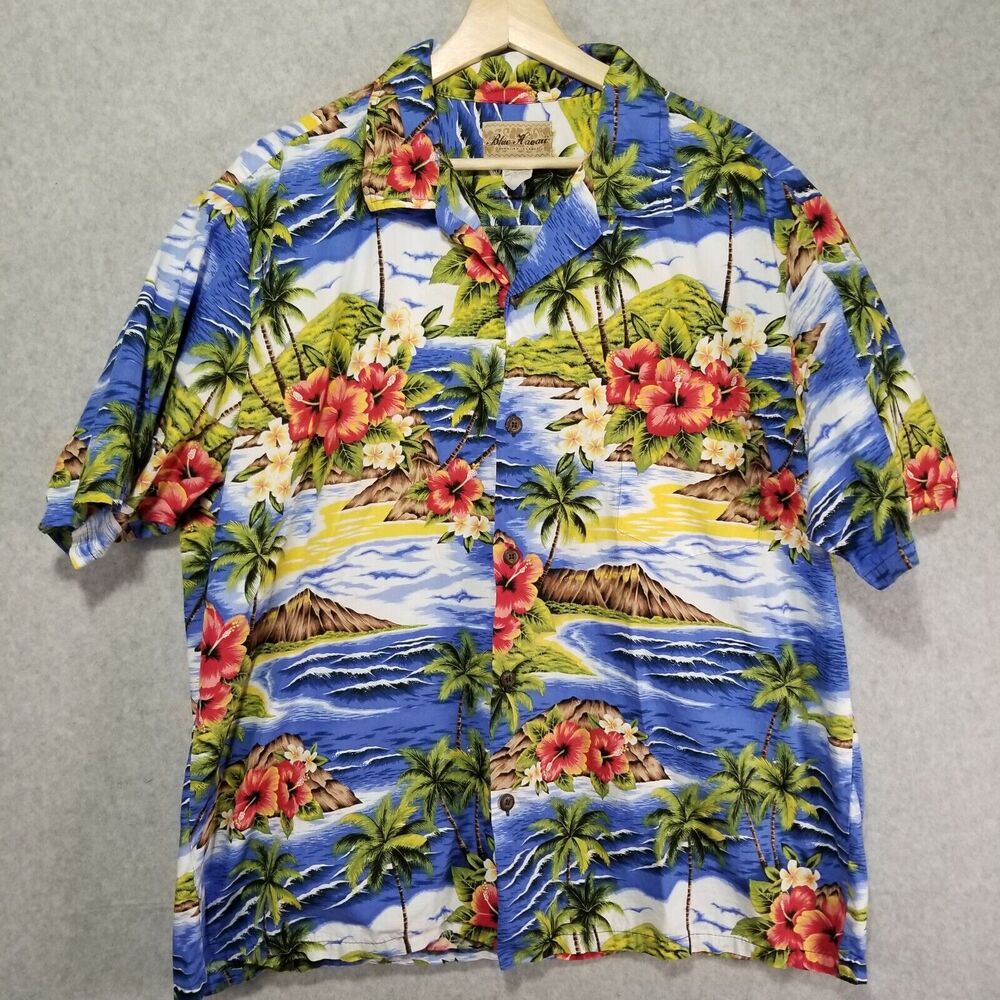 Blue Hawaii Button Up Short Sleeve Shirt Men Size XXL Made In Hawaii Vtg
